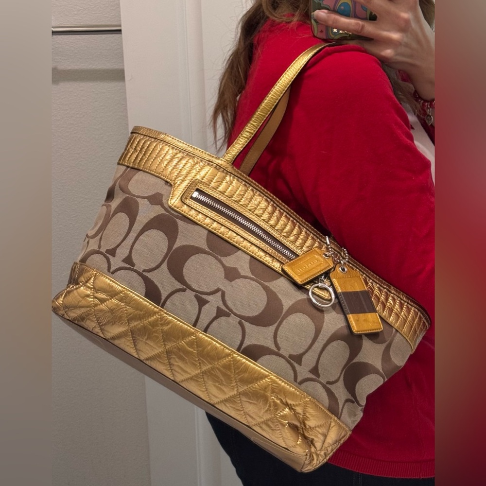 Coach Poppy Signature Quilted Metallic Tote - Picture 6 of 14